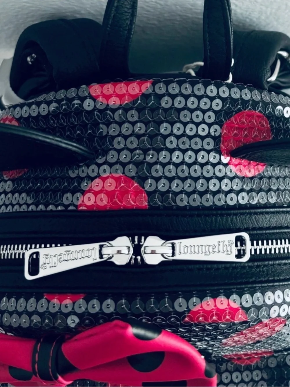 Disney Parks Minnie Mouse Sequined Polka Dot Loungefly Mini Backpack